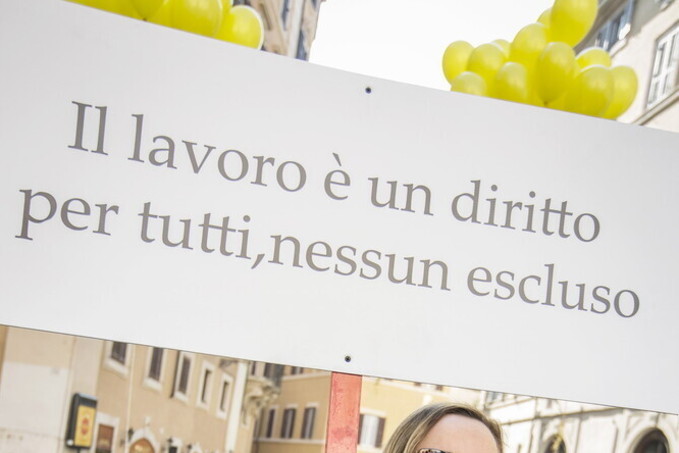 Presidio contro la chiamata nominativa generalizzata per i lavor Roma, 11 novembre 2015: Presidio contro la chiamata nominativa generalizzata per i lavoratori con disabilità introdotta dal jobs act © Simona Caleo/Cgil
