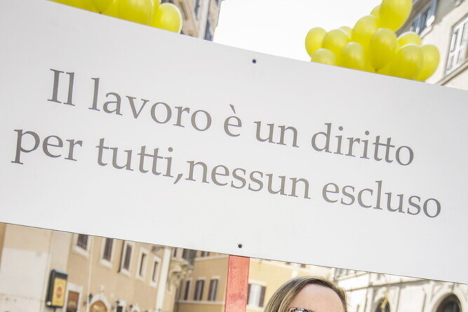 Presidio contro la chiamata nominativa generalizzata per i lavor Roma, 11 novembre 2015: Presidio contro la chiamata nominativa generalizzata per i lavoratori con disabilità introdotta dal jobs act © Simona Caleo/Cgil