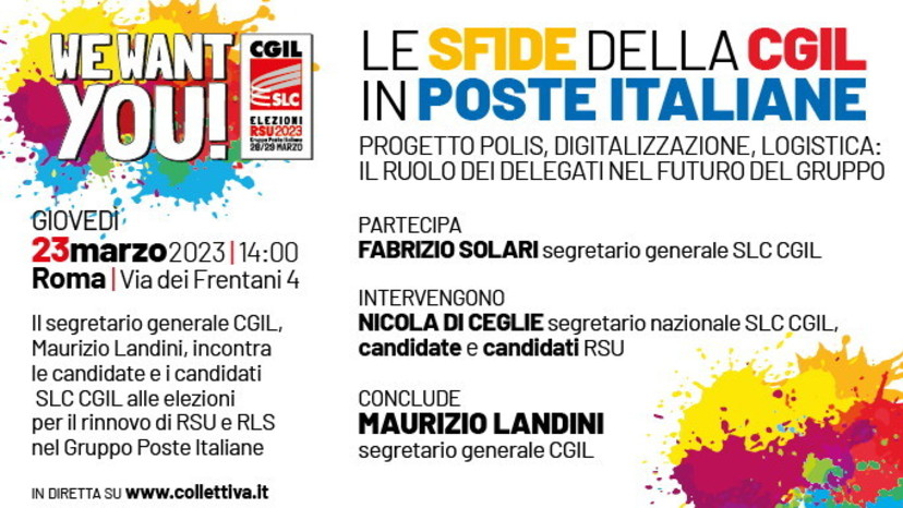 Elezioni RSU 2023, le sfide della CGIL in Poste Italiane. Il 23 marzo appuntamento a Roma con Maurizio Landini